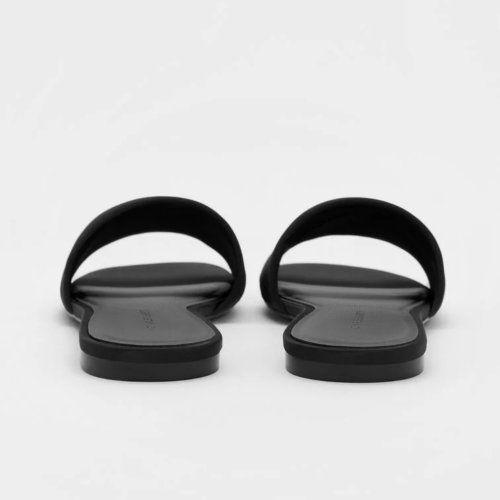Satin Slide Sandals - Black Textured
