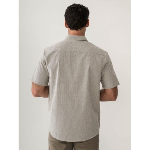 Mens Short Sleeve Seer Sucker Vertical Stripe Shirt Charcoal