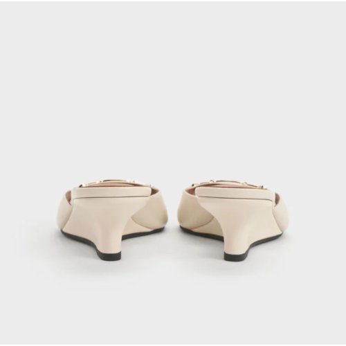  Erinna Metallc-Accent Wedge Mules - Cream 