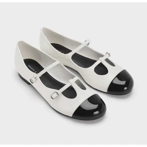 Double-Strap T-Bar Mary Janes - White 
