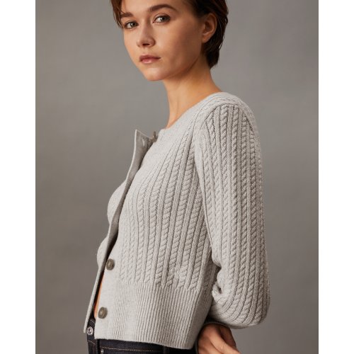 Cropped Cable Knit Cardigan