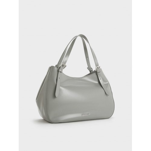  Buckle-Strap Slouchy Tote Bag - Grey