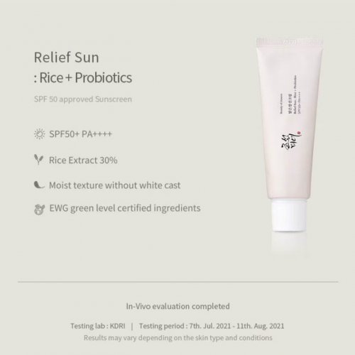 BEAUTY OF JOSEON Relief Sun (Rice+Probiotics Spf50+ Pa++++ Moisturizing Cream With Uv Protection) 50ml