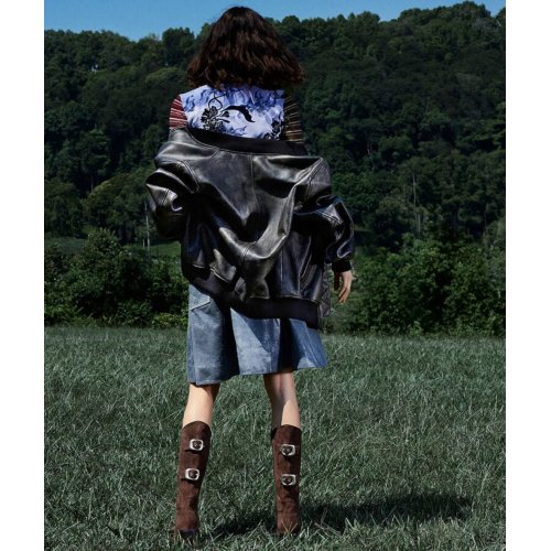  Masei Faux Suede Grommet-Strap Knee-High Boots - Dark Brown 