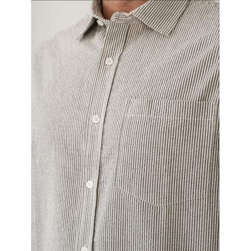 Mens Short Sleeve Seer Sucker Vertical Stripe Shirt Charcoal