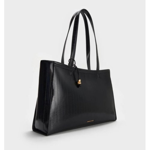  Augustine Eel-Effect Sculptural-Detail Tote Bag - Black 