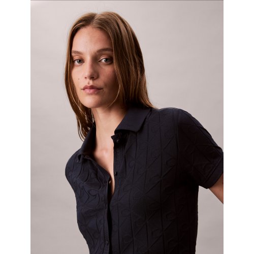 Allover Monogram Logo Jacquard Polo Top