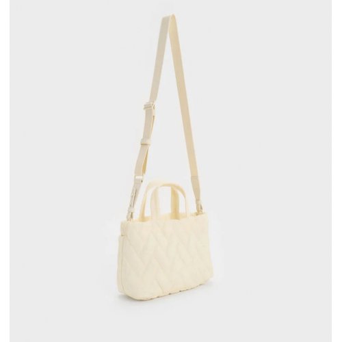  Nylon Chevron Boxy Tote Bag - Cream 