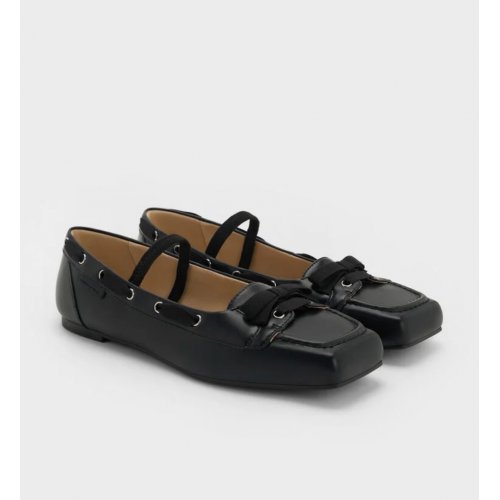  Bow Boat-Shoe Flats - Black 