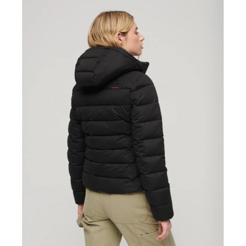 Hooded Microfibre Padded Jacket - Black