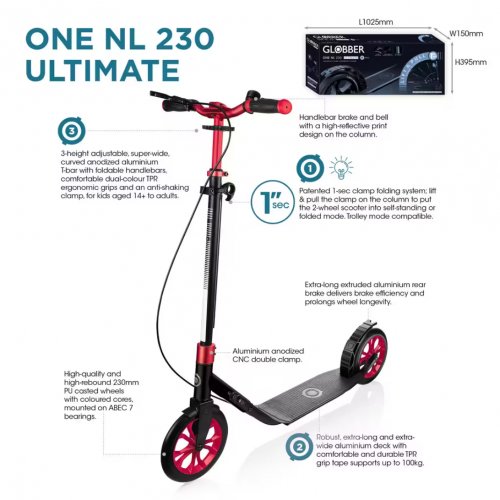 One NL230 Ultimate Big Wheels <span style='filter: blur(2.5px);'>*****</span> Scooter with Hand Brake - Blue