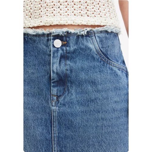 AllSaints Cyra Frayed Waistband <span style='filter: blur(2.5px);'>****</span> Denim Skirt