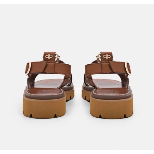  Slingback Cross Strap Sandals - Cognac 