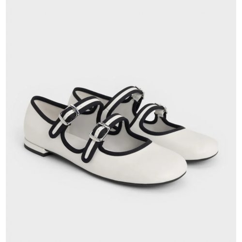  Two-Tone Double-Strap Mary Jane Flats - White 