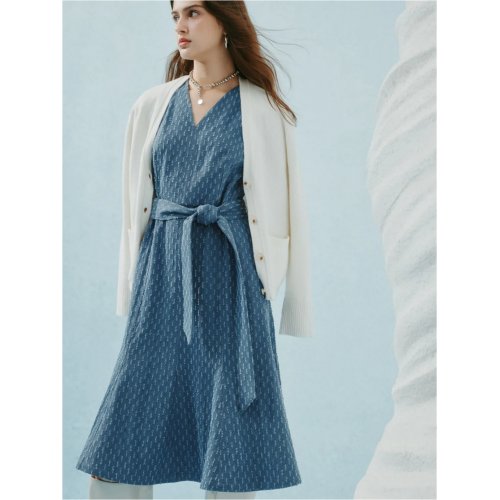Cotton Denim Jacquard Flare Dress