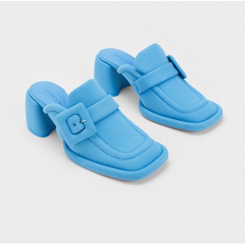  Sinead Woven Buckled Loafer Mules - Blue 