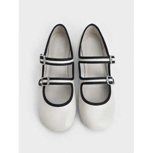  Two-Tone Double-Strap Mary Jane Flats - White 