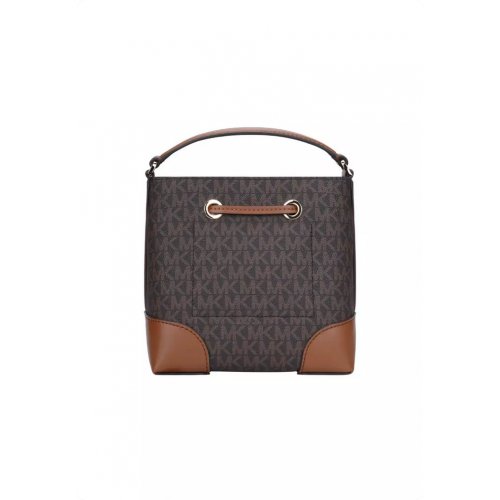 MICHAEL KORS MERCER Women's Dark Brown Signature Pattern Bucket Bag