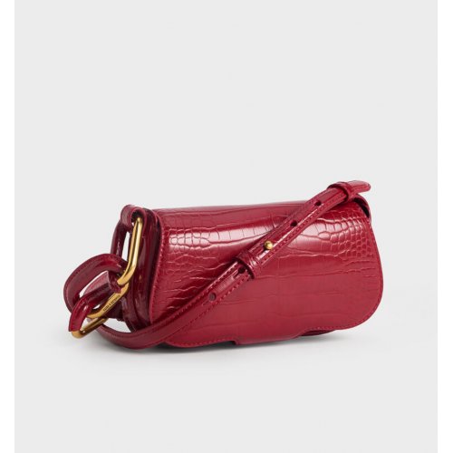  Mini Kora Croc-Effect Metallic-Accent Elongated Bag - Crimson 