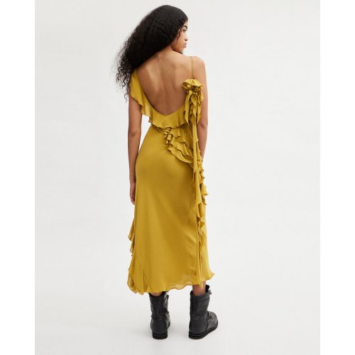 Bias Dress With Ruffle Neckline