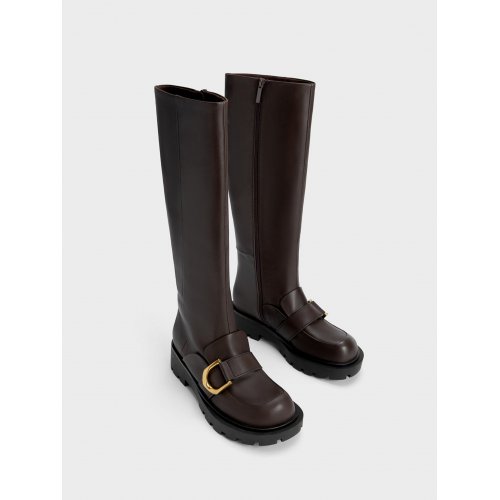Gabine Loafer Knee-High Boots - Dark Brown