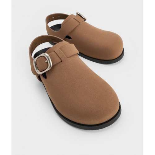  Suede Buckled Slingback Mules - Brown 