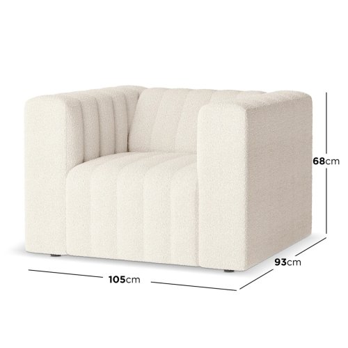 Parisa 1 Seater Tufted Boucle Single Sofa in Cream White