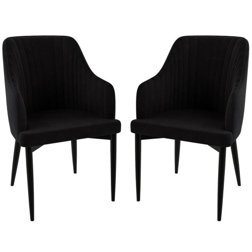 Elly Curved Velvet Dining Chairs Set of 2 in Black