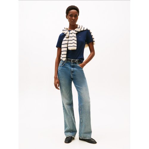  Flag Embroidery Ribbed Slim T-Shirt