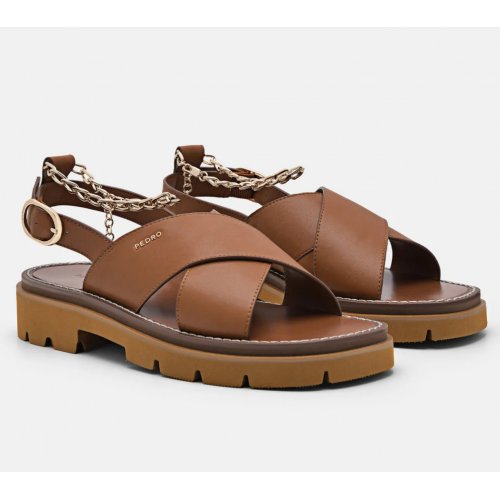  Slingback Cross Strap Sandals - Cognac 
