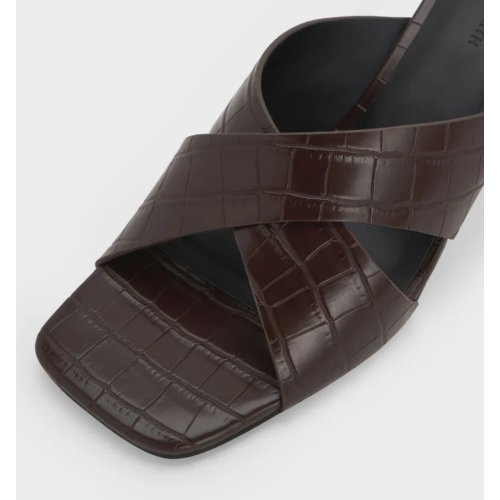 Georgina Croc-Effect Crossover-Strap Blade-Heel Mules - Animal Print Brown