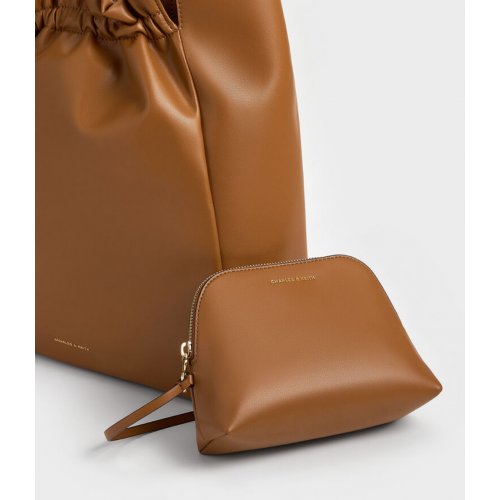 Brigette Ruched Tote Bag - Brown 
