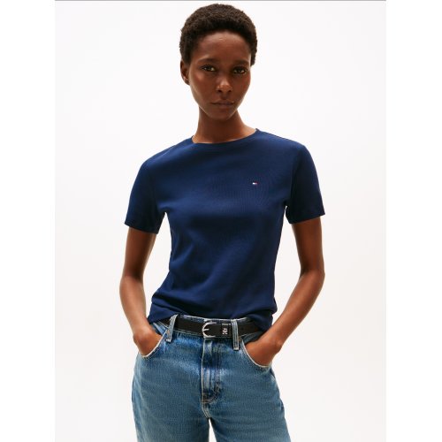  Flag Embroidery Ribbed Slim T-Shirt