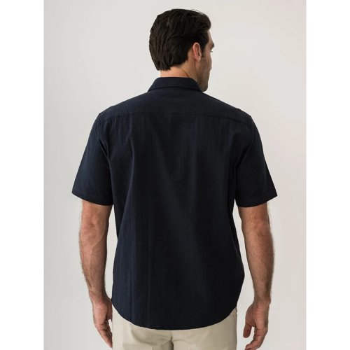 Mens Short Sleeve Seer Sucker Shirt Navy