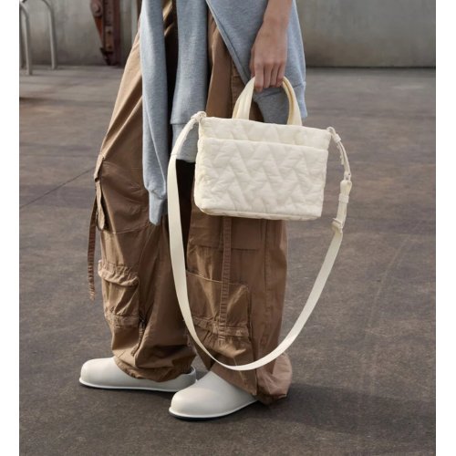  Nylon Chevron Boxy Tote Bag - Cream 