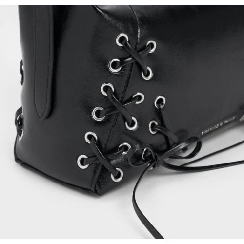 Xylia Grommet Lace-Up Shoulder Bag - Noir