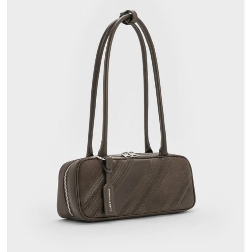  Zeya Recycled Suede Striped Shoulder Bag - Dark Moss 