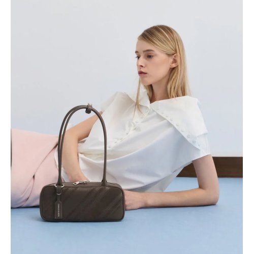  Zeya Recycled Suede Striped Shoulder Bag - Dark Moss 