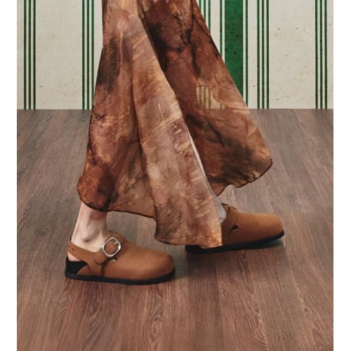  Suede Buckled Slingback Mules - Brown 