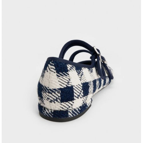  Checkered Double-Strap Mary Jane Flats - Dark Blue 