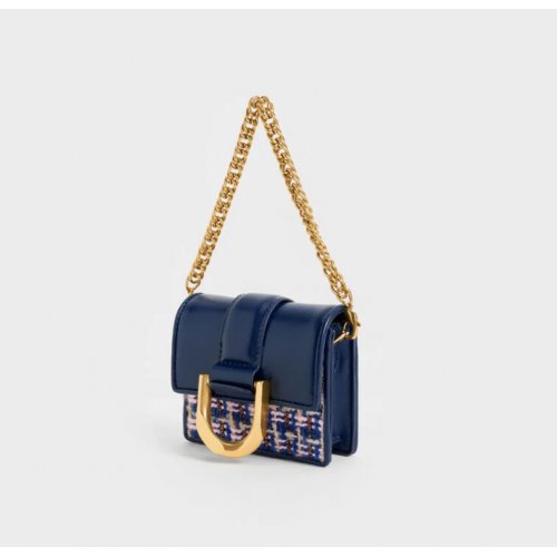 Gabine Tweed Chain-Link Card Holder - Navy