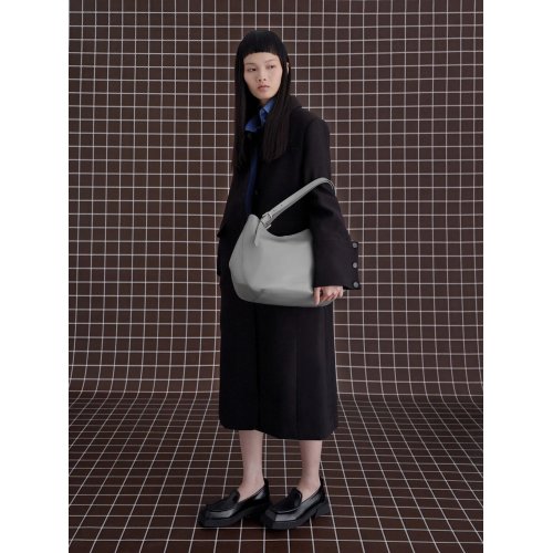  Buckle-Strap Slouchy Tote Bag - Grey