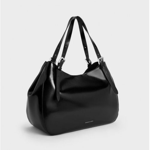  Buckle-Strap Slouchy Tote Bag - Noir 