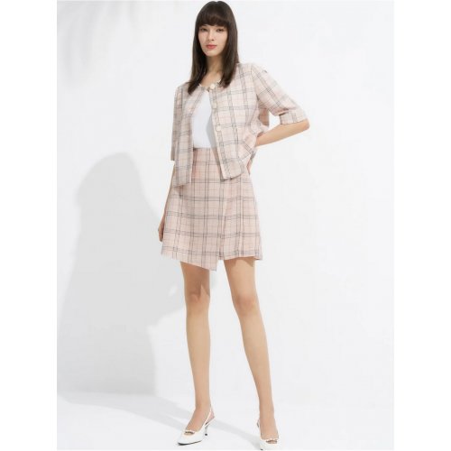 Plaid Checks Round Neck Jacket