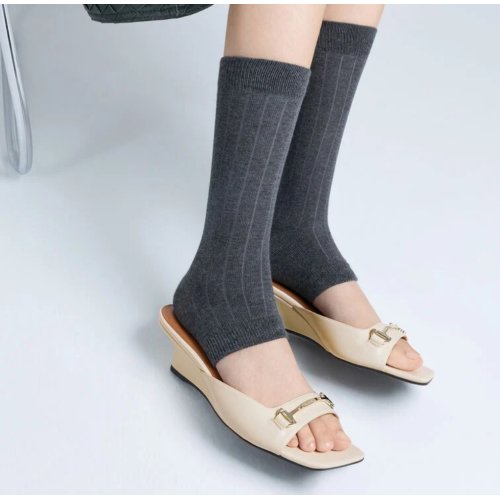  Erinna Metallc-Accent Wedge Mules - Cream 