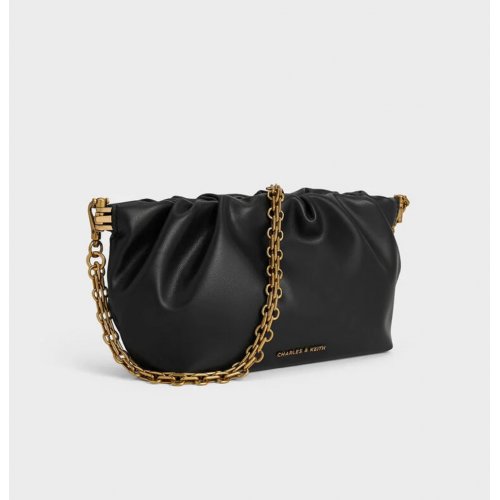  Brigette Ruched Chain-Handle Clutch - Black 