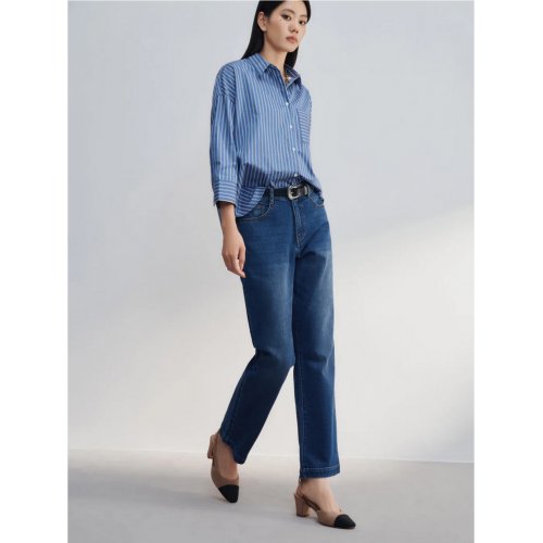 Easy Care Cotton Satin Stripe Oversize Shirt