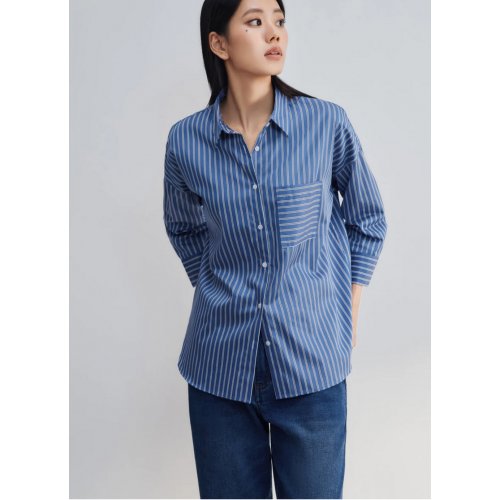 Easy Care Cotton Satin Stripe Oversize Shirt
