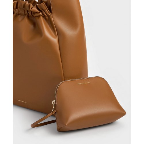  Brigette Ruched Tote Bag - Brown 