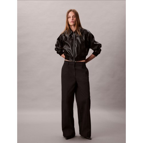 Cropped Faux Leather Bomber Jacket